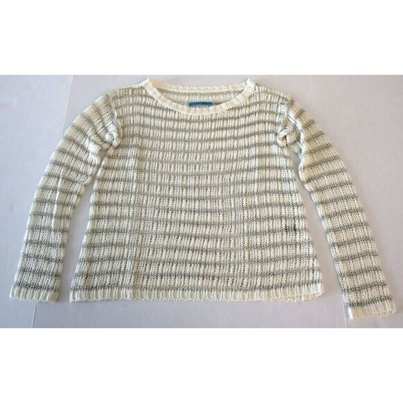 Alice + Olivia Womens Sz XS Cream/Silver Metallic Stripe Ethan Boxy Sweater $297 - Picture 1 of 10